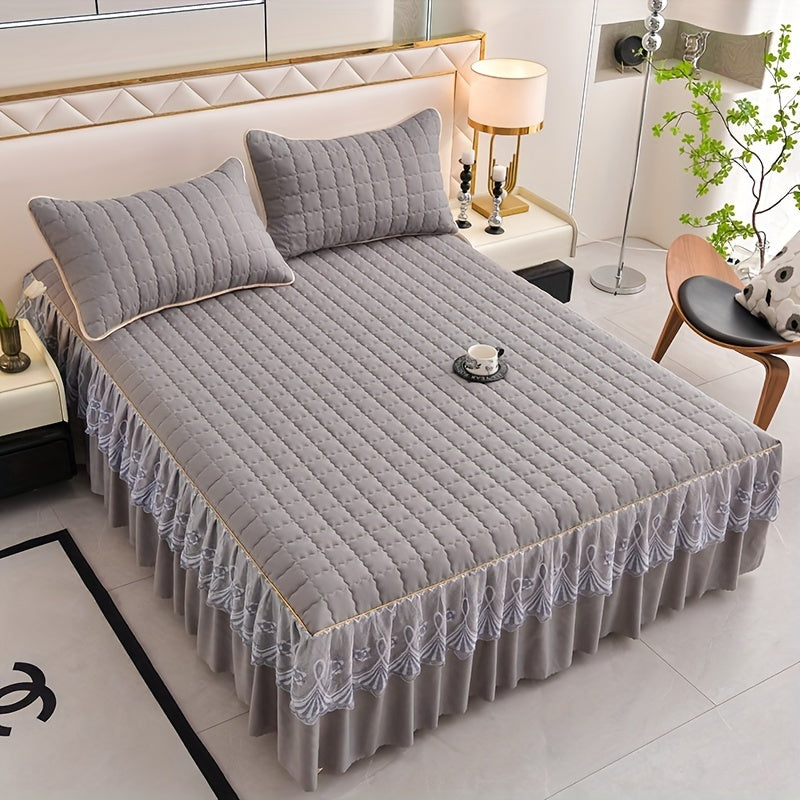 Luxury Bedding Set with Quilted Edge Bed Skirt Pillowcases Mattress Protector and Duvet Cover