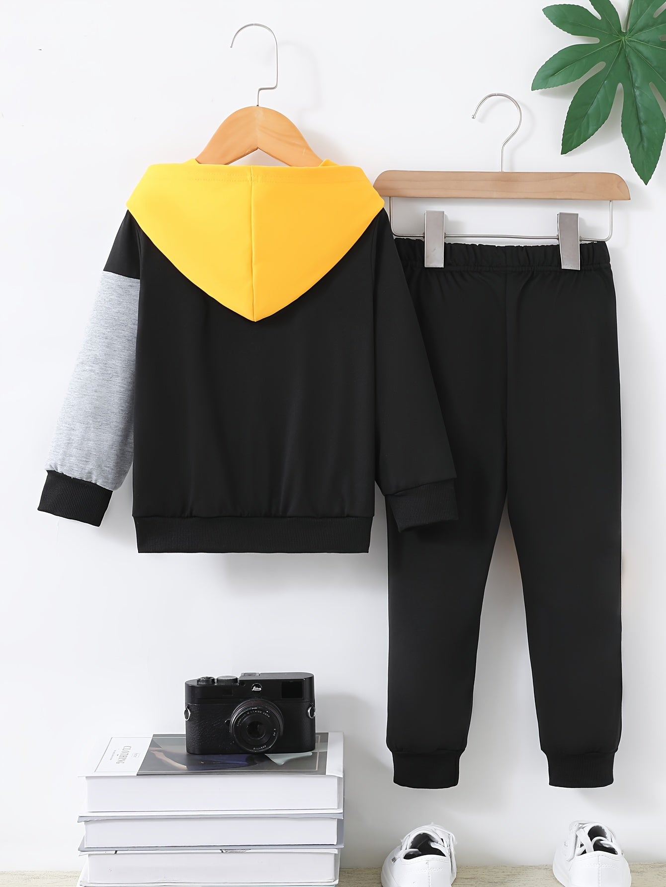 Boys Hooded Jackets Set of Two Zipper Patchwork Letter Print Spring Fall Polyester