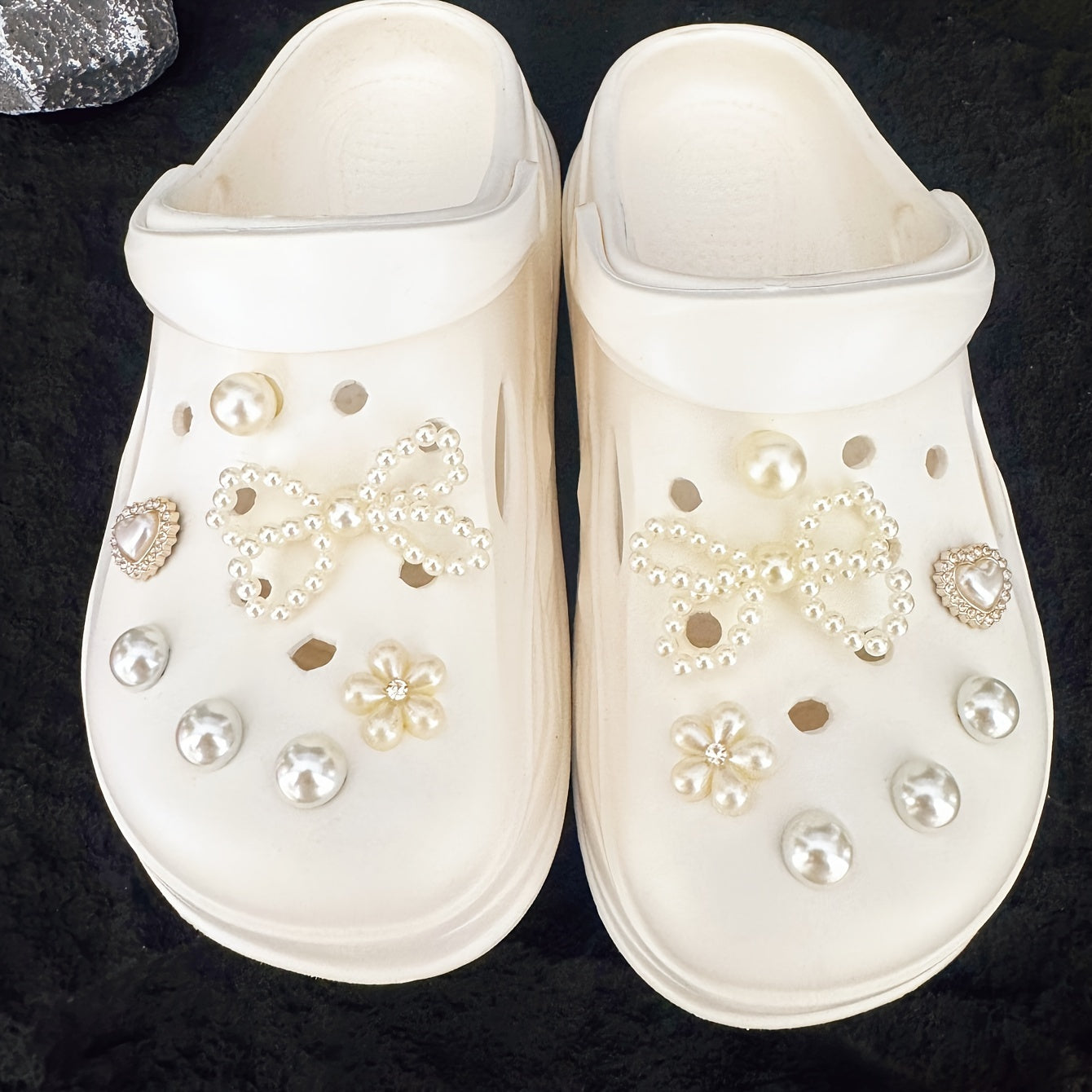 14pcs Pearl Rhinestone Shoe Charms Set Removable Decorations for Clogs Sandals