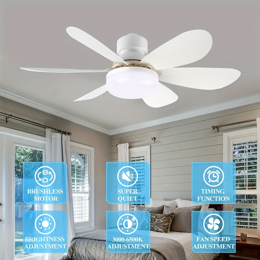 Smart LED Ceiling Fan Light with Remote Control Timer 6 Blades Adjustable Brightness