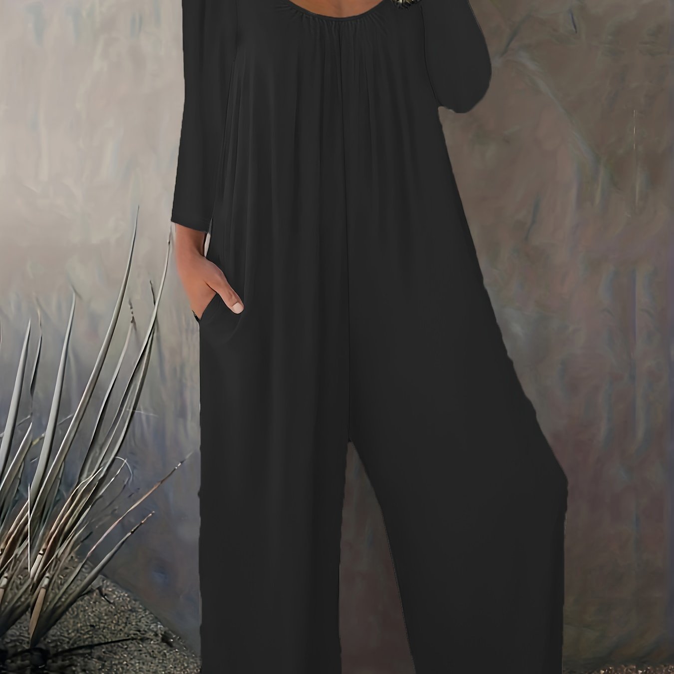 Women's Long Sleeve Jumpsuit with Pockets, Wide-Leg Lounge Pants, All-Season Comfort
