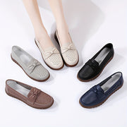 Women's Breathable Closed Toe Flat Shoes with Hollow Out Design and Bow