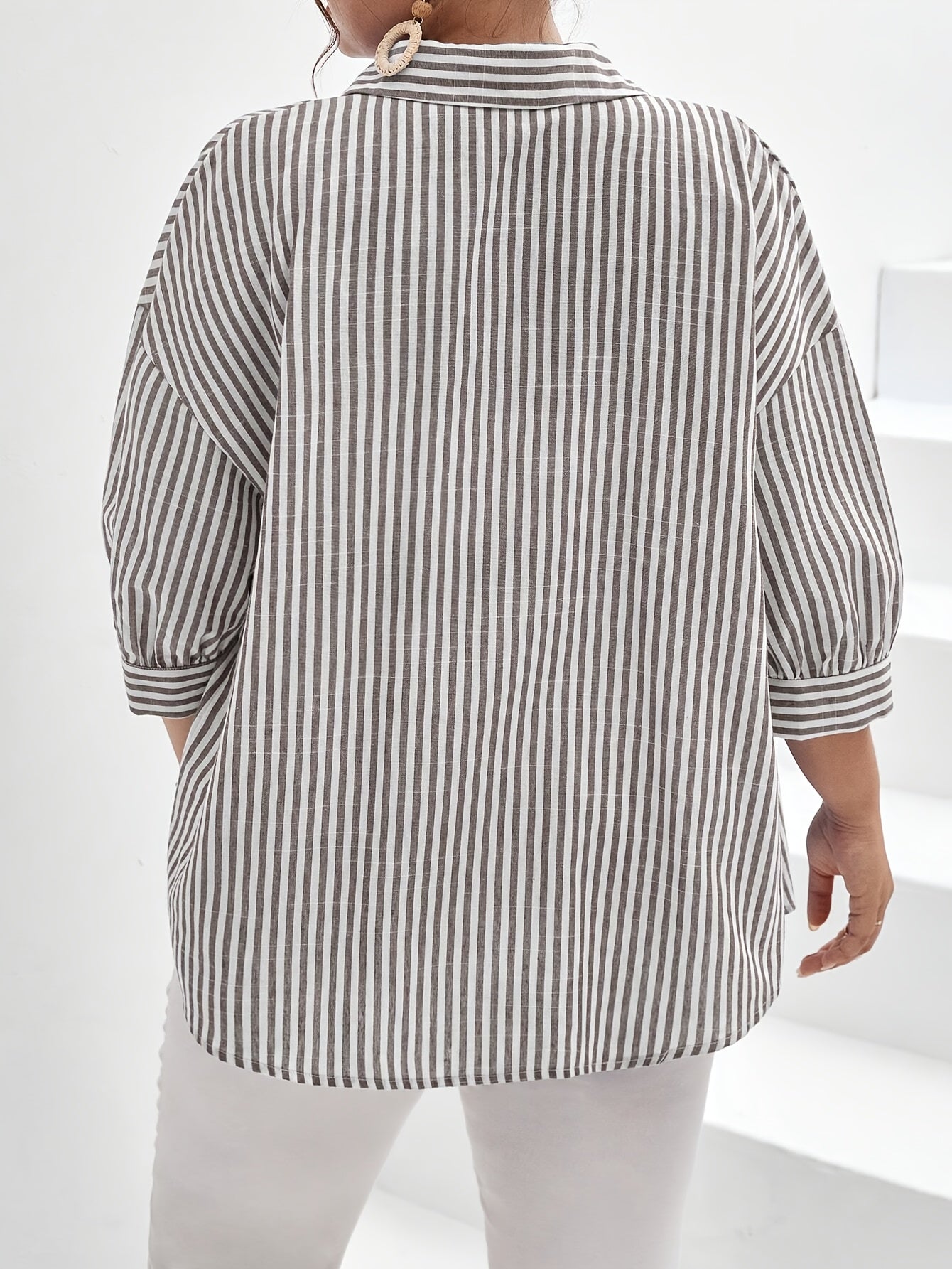 Women's Plus Size Striped Off-Shoulder Summer Top Polyester Casual Vacation