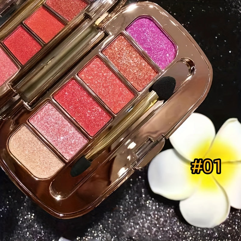 6-rangli olmos shaklidagi pearl yaltirashli ko'zoynak palitrasi, cho'tka va oynali shaffof porloq makiyaj