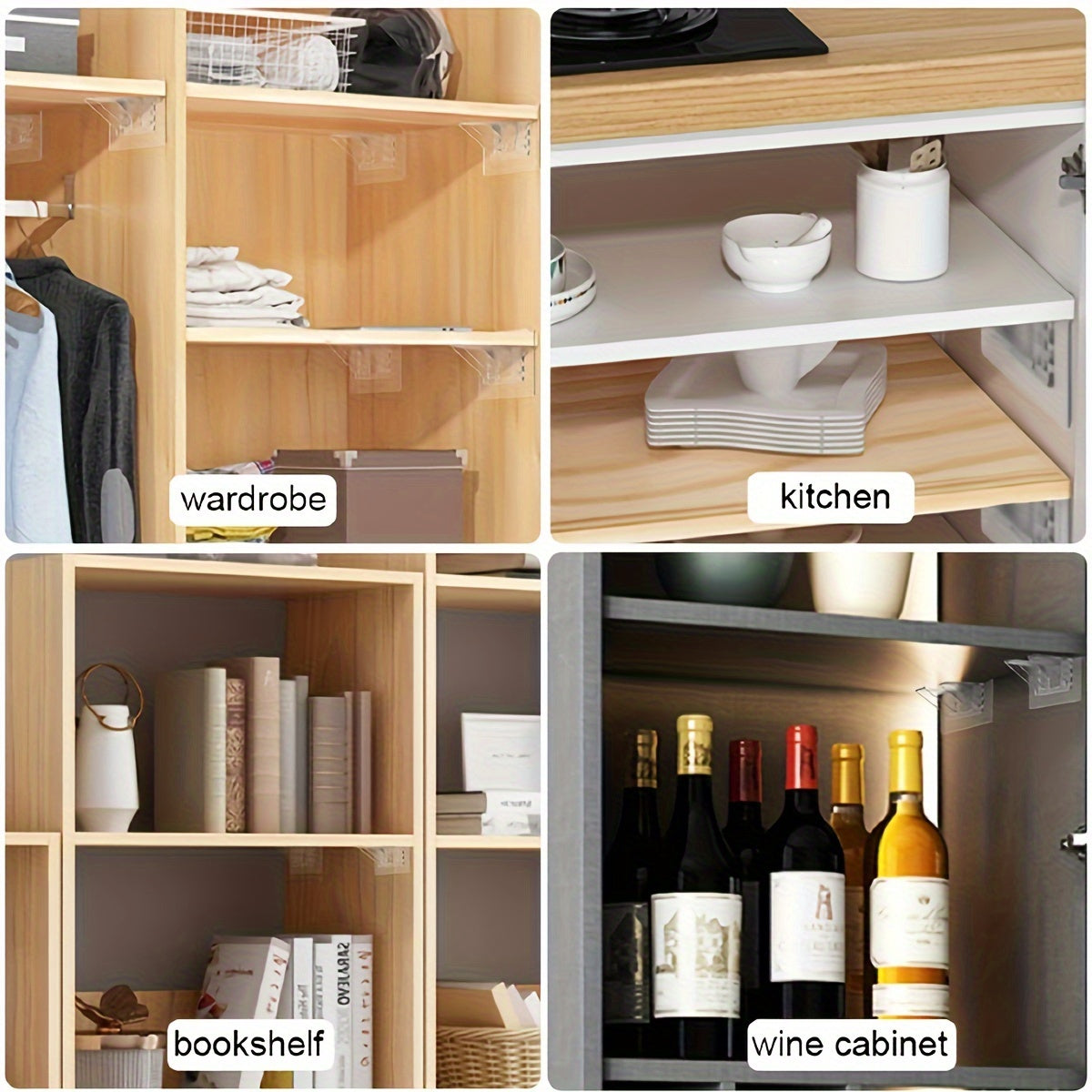 4 Pieces Self-Adhesive Shelf Support Brackets for Kitchen Cabinets and Bookshelves