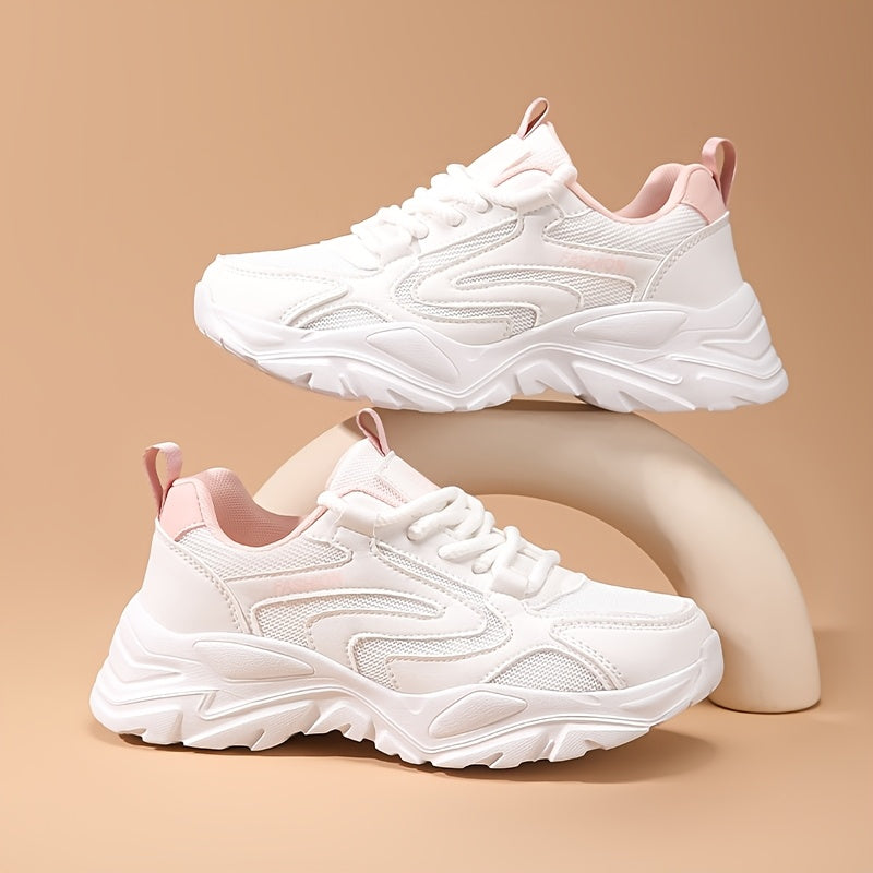 Women's Casual Chunky Sneakers Breathable Mesh Faux Cover Low-Top Lace-Up