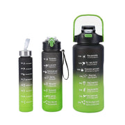 Set of 3 Motivational Water Bottles 2000ml 800ml 300ml with Straw and Sleeve