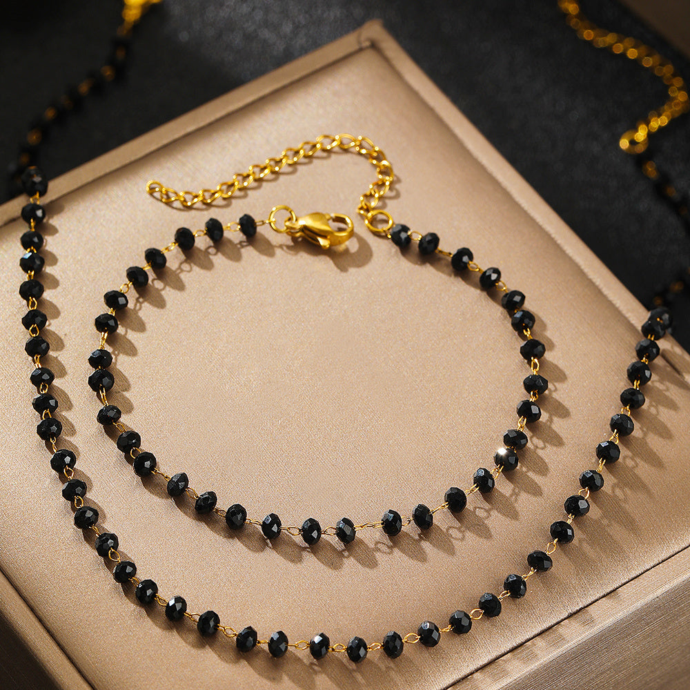 Black Imitation Pearl Jewelry Set for Women Necklace and Bracelet