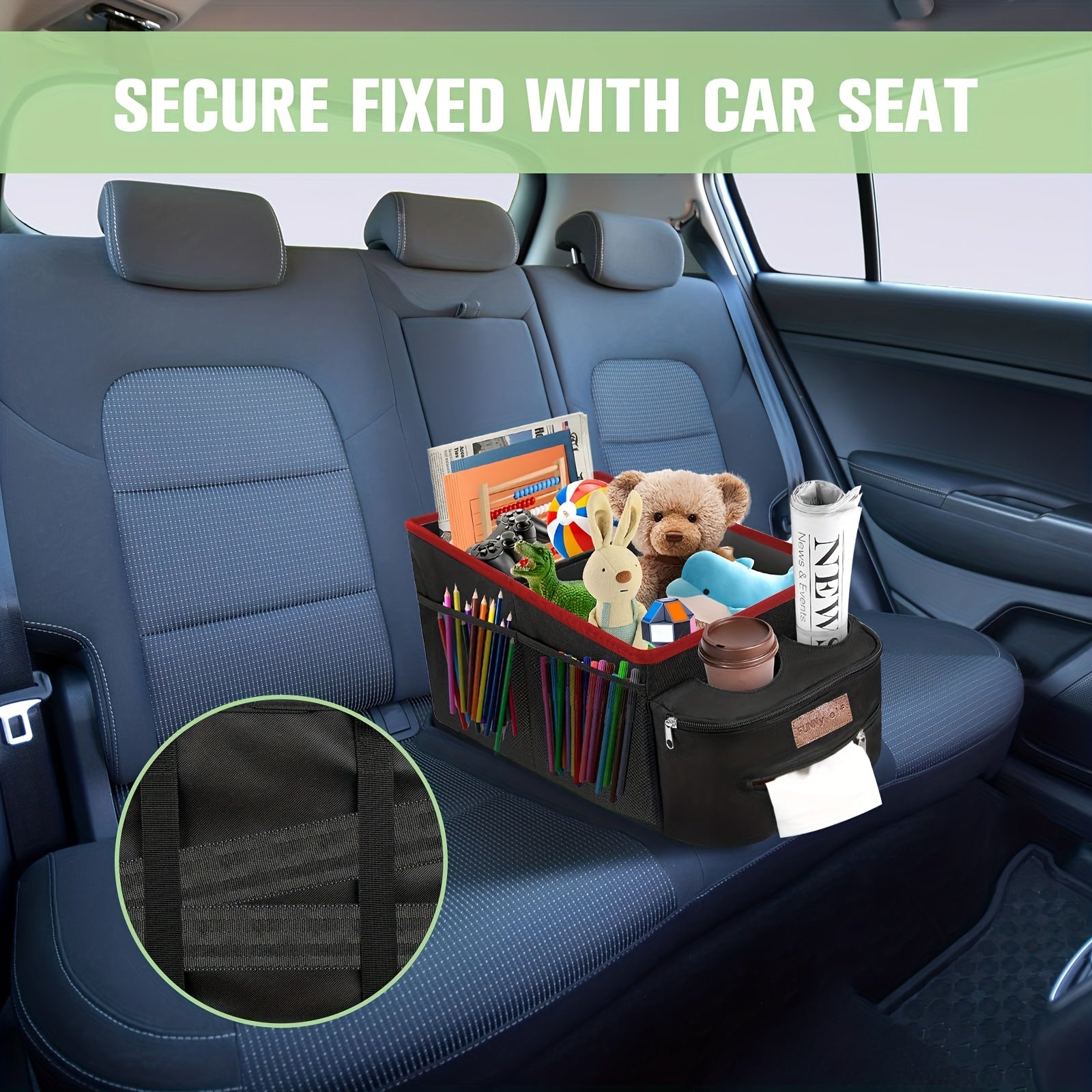 Backseat Car Organizer with Storage Compartments and Cup Holders