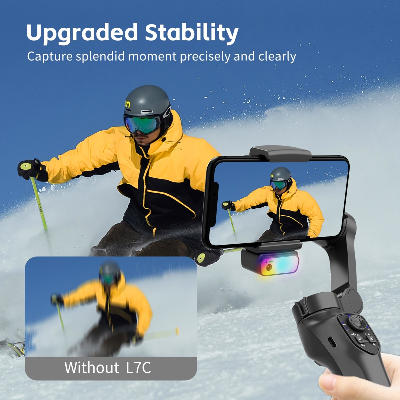 3-Axis Smartphone Stabilizer with RGB Lighting Face Tracking Wireless Rechargeable Video Gimbal