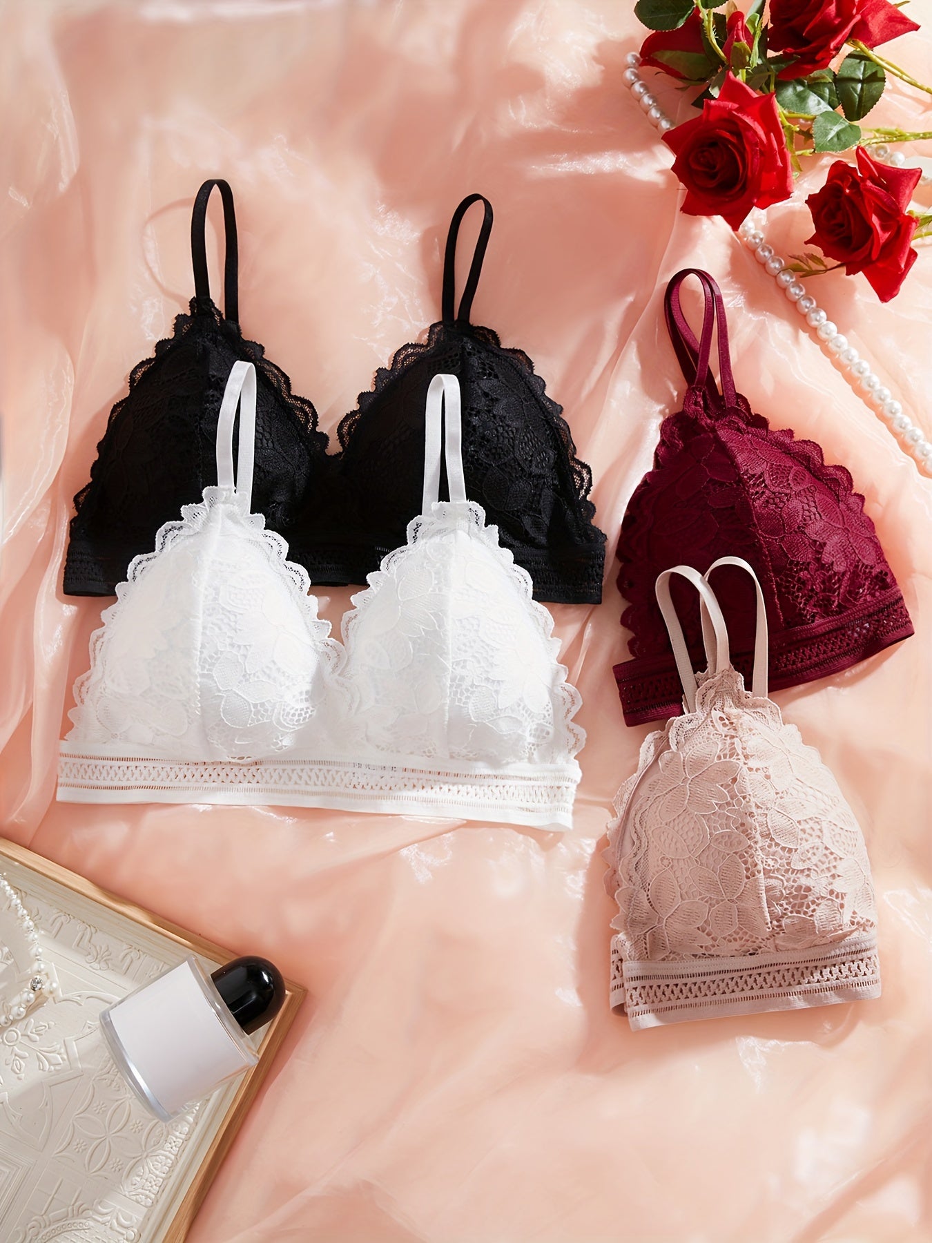 Women’s Lace Push-Up Bras Pack of 4 with Chest Pads and Comfortable Fit
