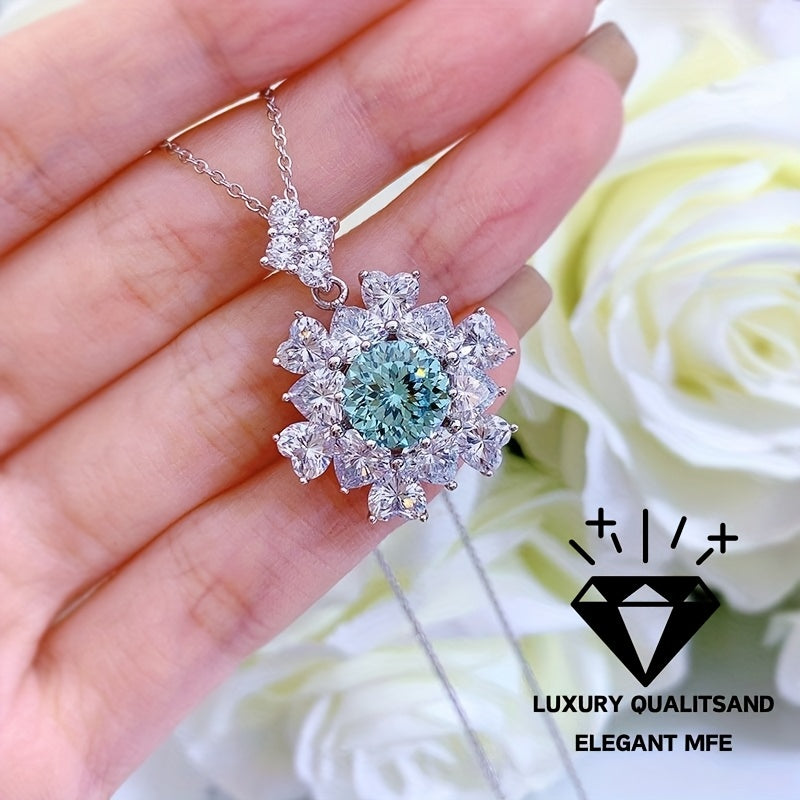 Silver Necklace with Sunflower Pendant 4 Carat Synthetic Firework Jewelry for Women