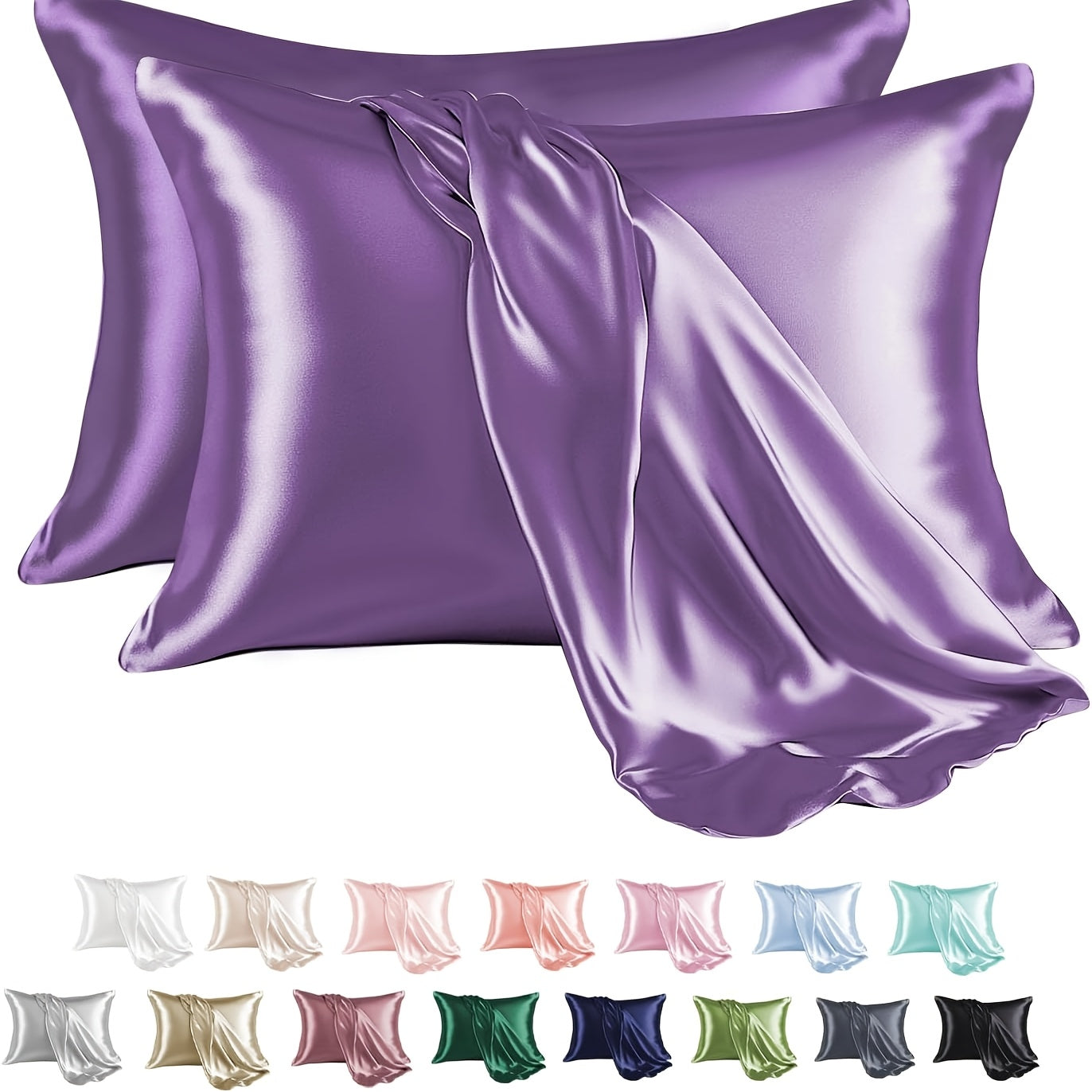 Satin Pillowcases Pack 2, Wrinkle-Resistant, Smooth, Solid Color