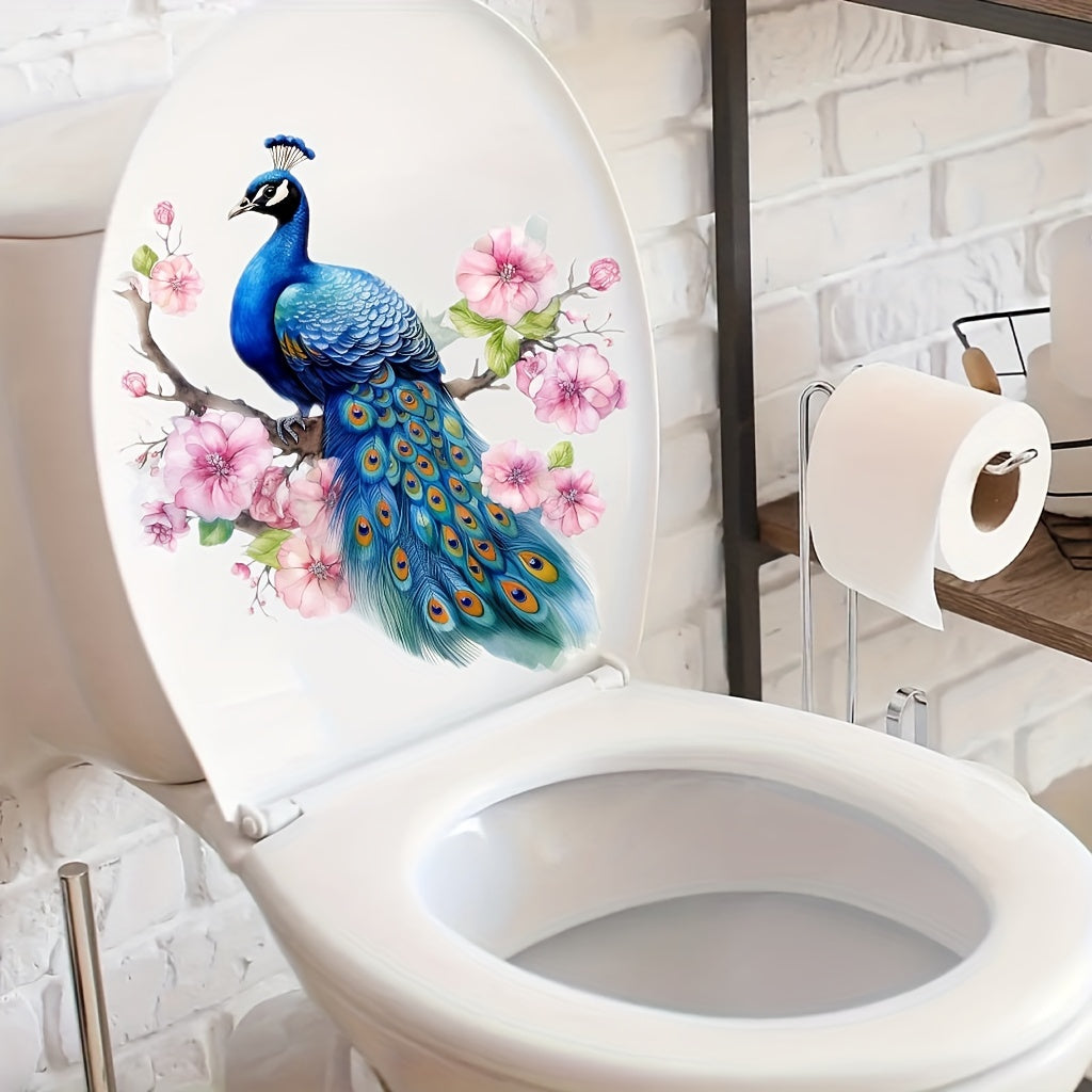 Self-Adhesive PVC Wall Decals for Bathroom Decor Peacock Theme Waterproof Removable