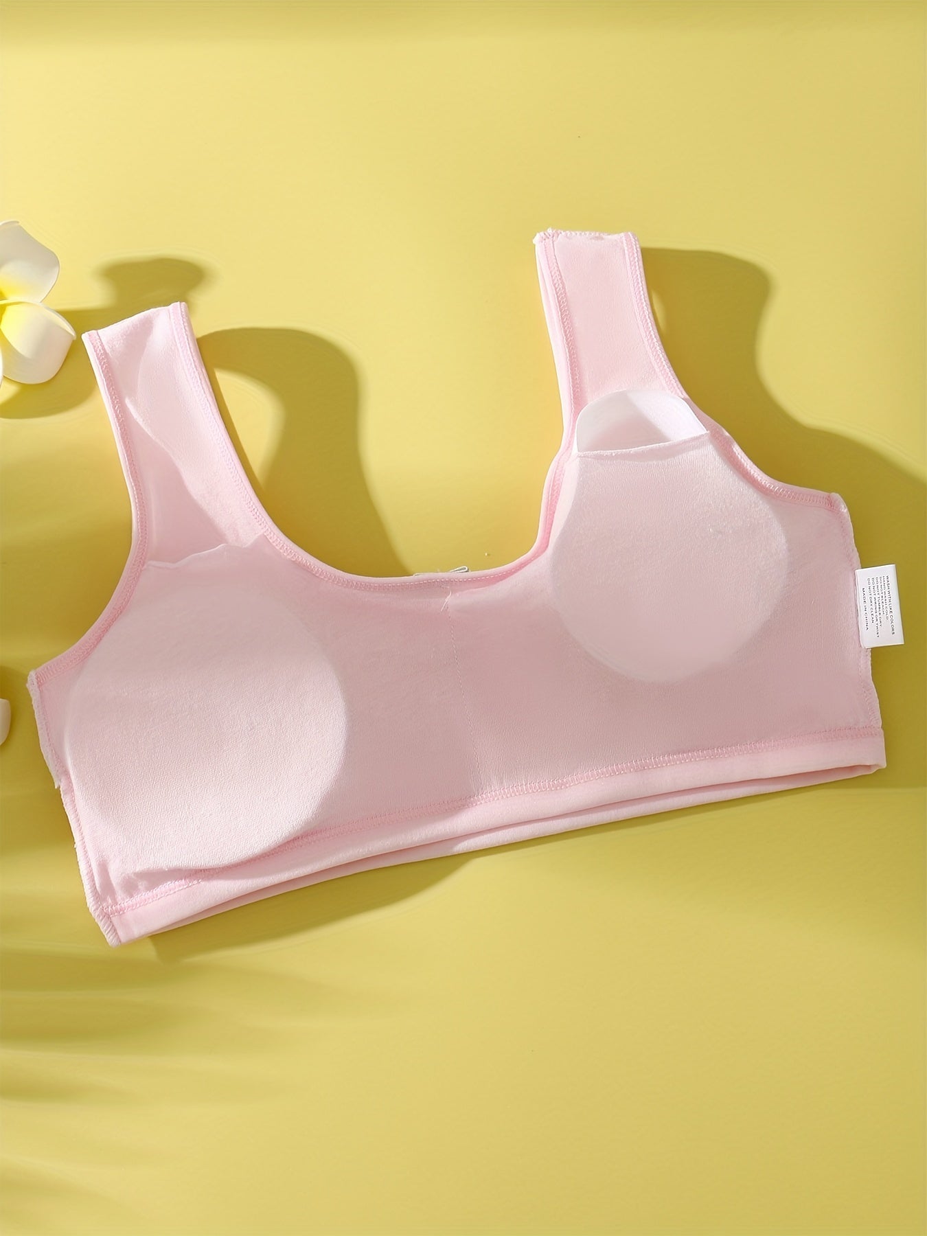 Girls Cotton Bras Pack of 4 Solid Color Cotton Bras for Girls Aged 7-13 with Animal Illustrations Stretchy and Machine Washable