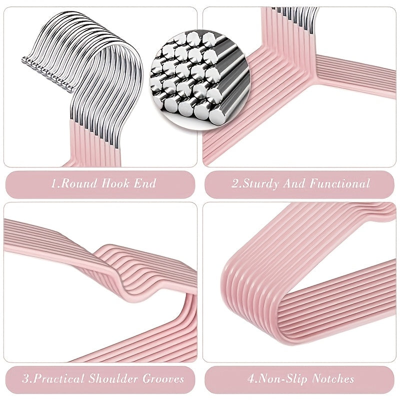 Set of 10 Metal Clothes Hangers Non-Slip Space-Saving Laundry Closet Organizers