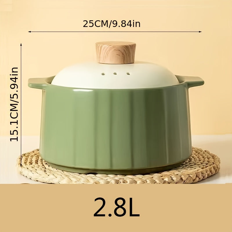 Large 2.8L Green Ceramic Casserole with Handle Non-Stick Cooking Pot