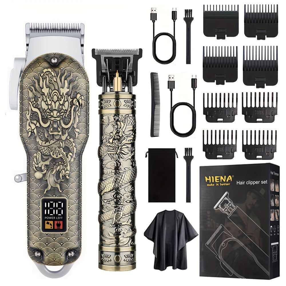 Men's Electric Hair Clipper Set Cordless USB Rechargeable Bronze Dragon