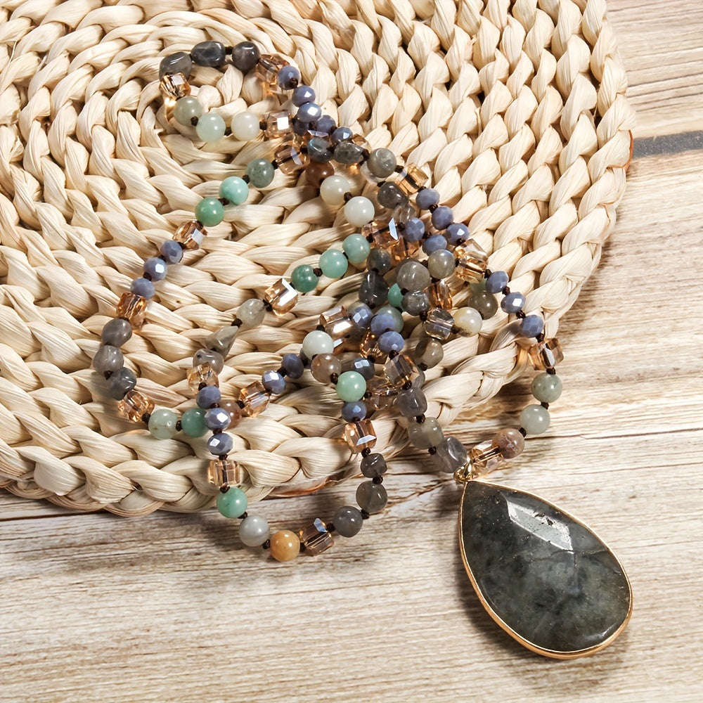 Collar con colgante de piedra natural en forma de lágrima para mujer, estilo bohemio, regalo