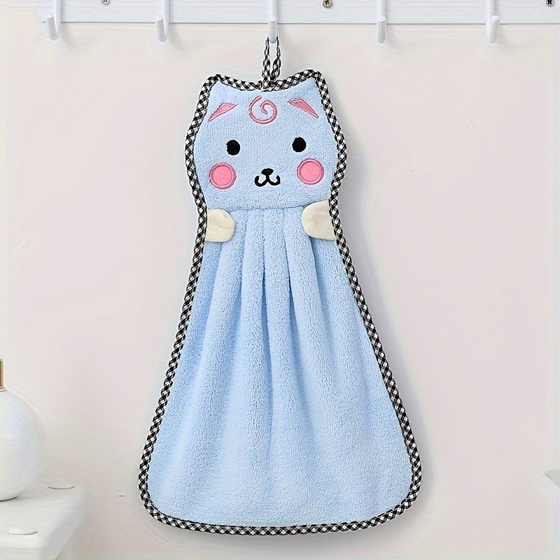 Cute Kitty Pattern Towels Soft Absorbent Coral Fleece Bathroom Towels