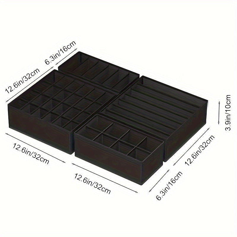 Set of 4 Foldable Storage Boxes for Socks Bras Underwear Ties Belts Scarves