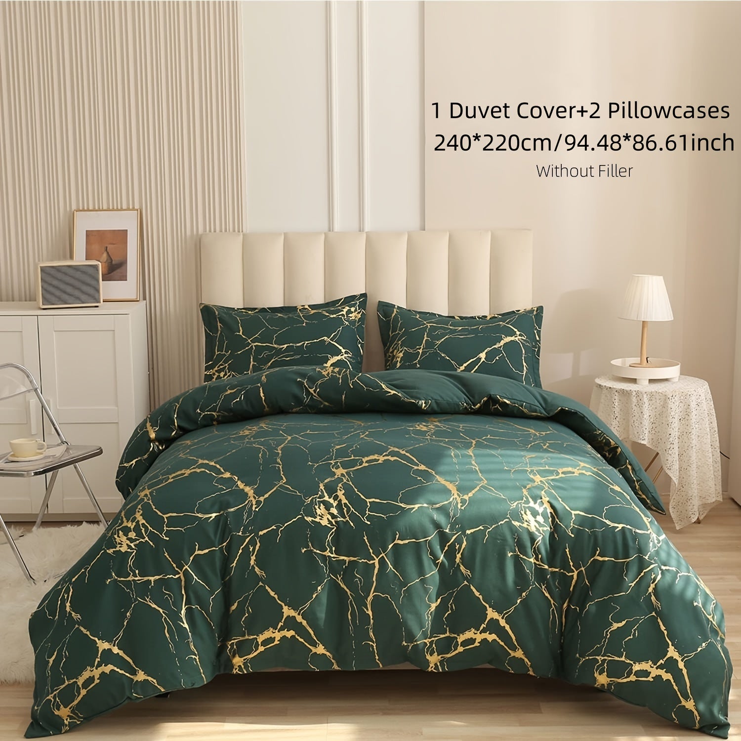 White Marble Pattern Quilt Cover Set with Gold Foil Print 2/3 Pieces Bedding