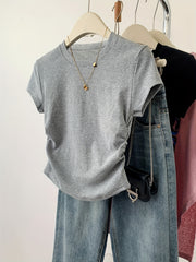 Women's Fitted Short-Sleeve T-Shirt with Ruffled Edges for Summer Casual Wear