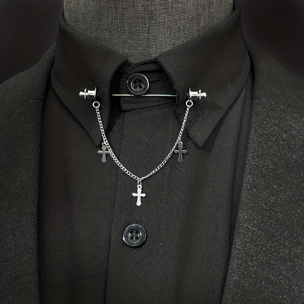 Men's Cross Chain Shirt Collar Pin Brooch Jewelry Accessories High-End Design