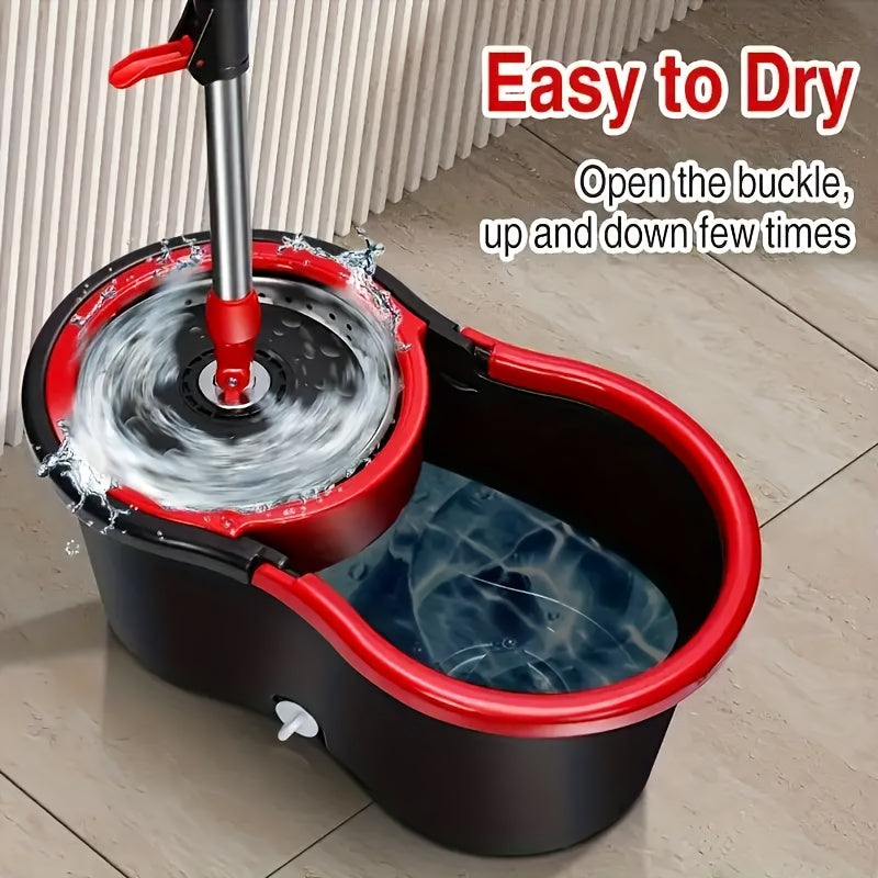 Black Compact 360° Rotating Mop and Bucket Kit with Microfiber Heads