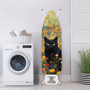 Ironing Board Cover with Elastic Edge Black Cat Floral Print Standard Size Dust-Proof Protector