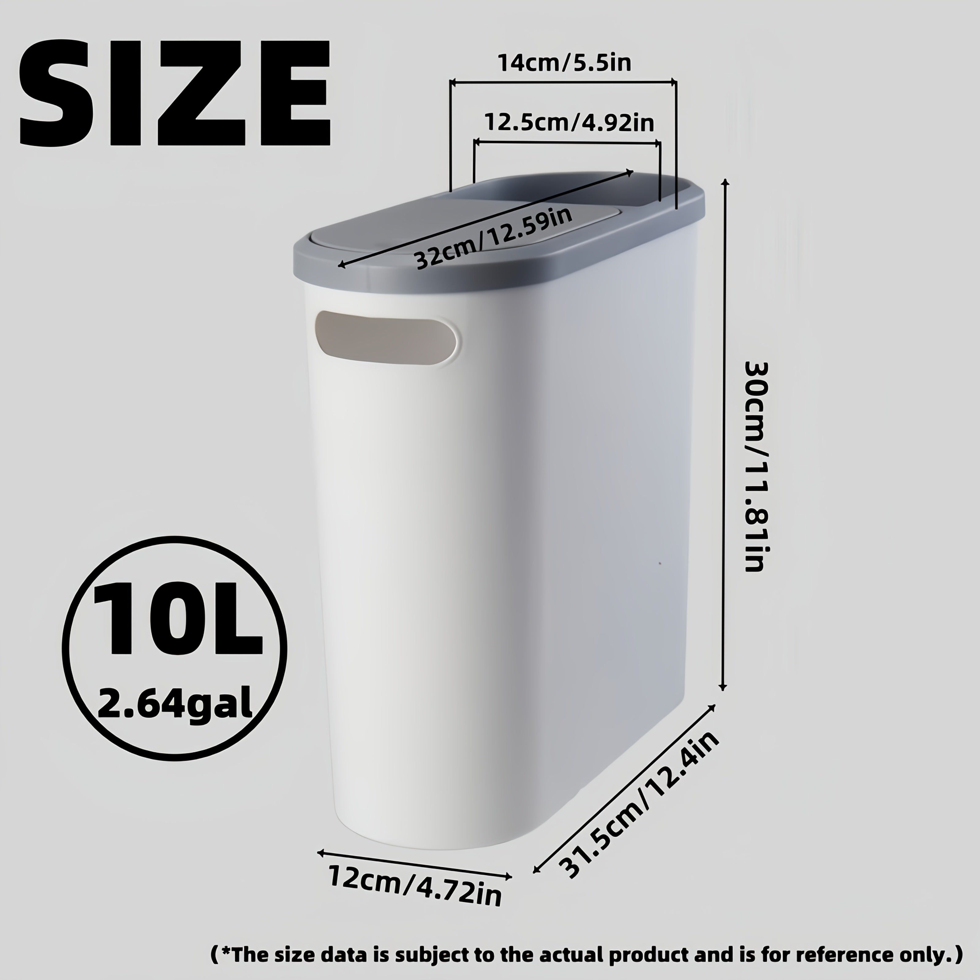 10L Bathroom Trash Can with Lid and Bag Holder, Odor-Sealing, Press-Top, Polished Finish