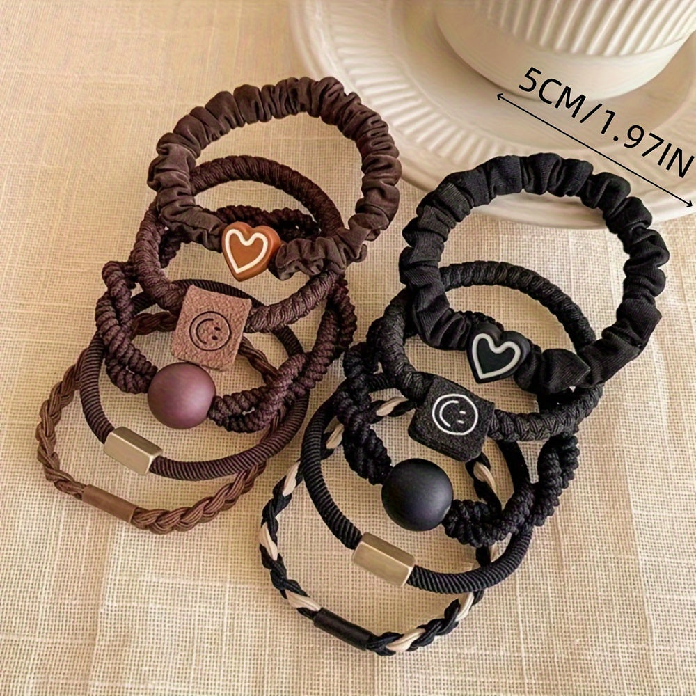Set of 25 Boho Chic Women's Hair Ties Elastic Bands with Heart Charms Beads for Ponytails and Daily Wear