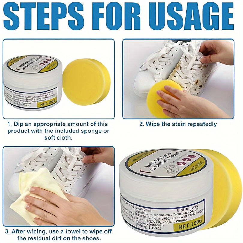 White Leather Shoe Cleaning Paste 100g Water-Free Whiteness and Maintenance