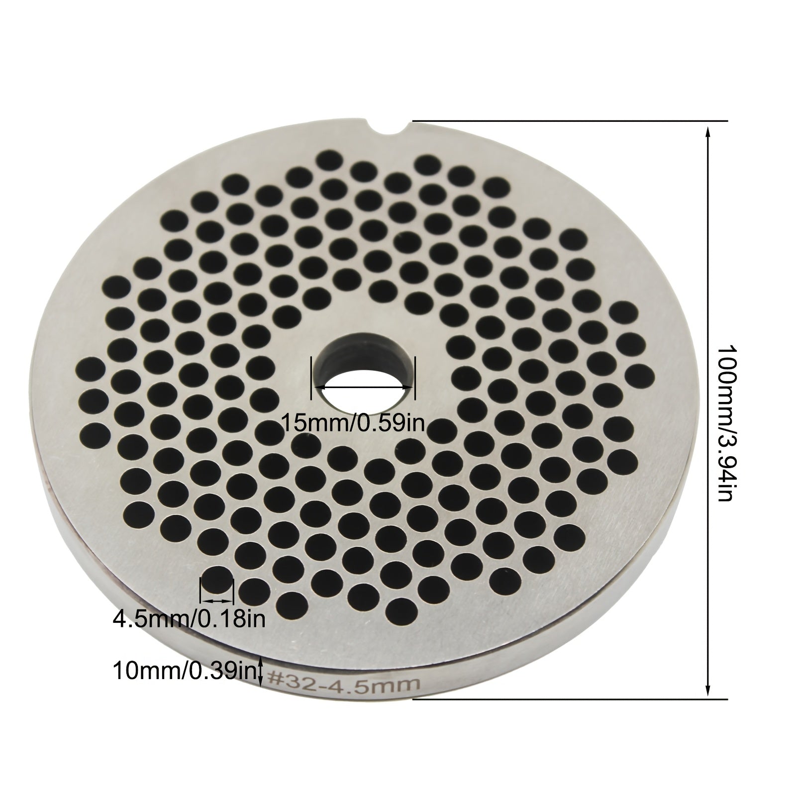 Mustahkam zanglamas po'latdan yasalgan go'sht maydalagich diski, 1 dona, 32-4.5mm teshikli plita - oziq-ovqat uchun xavfsiz, uyda yoki tijorat sharoitida oshxonalar uchun oddiy foydalanish uchun maydalagich qo'shimchasi
