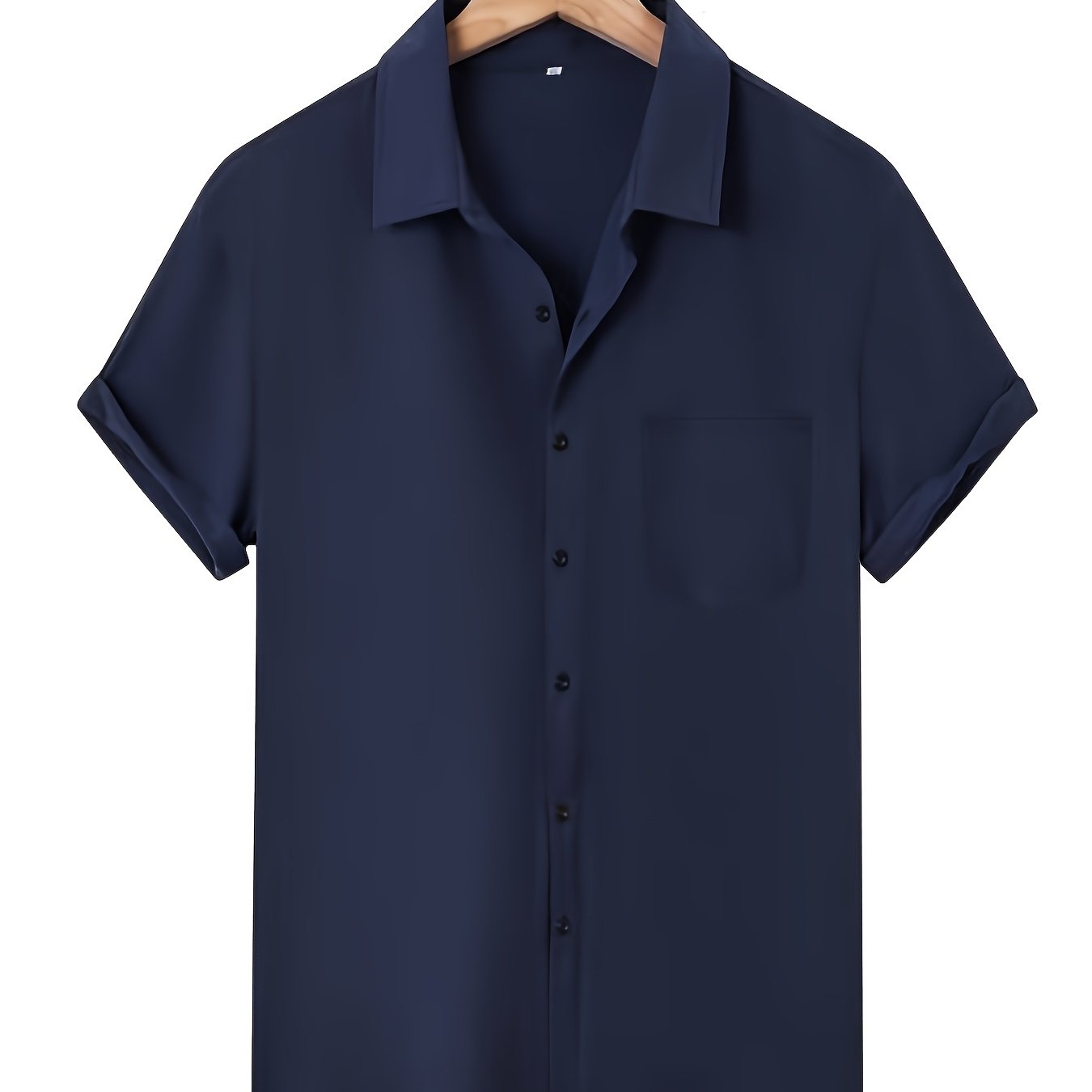 Camisa de tamaño grande para hombre en azul marino con cuello en V, ajuste ajustado, bolsillo en el pecho, con botones, tela no elástica para primavera y otoño