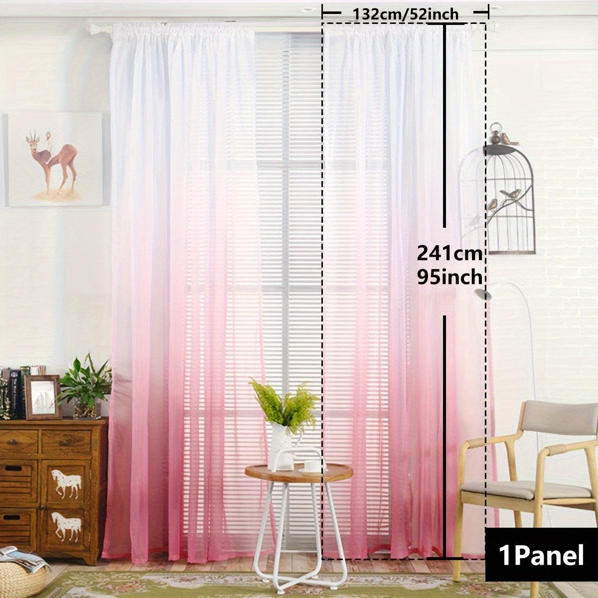 Gradient Sheer Curtains 1pc Two-Tone Top and Bottom Wear Rod Style Home Decor