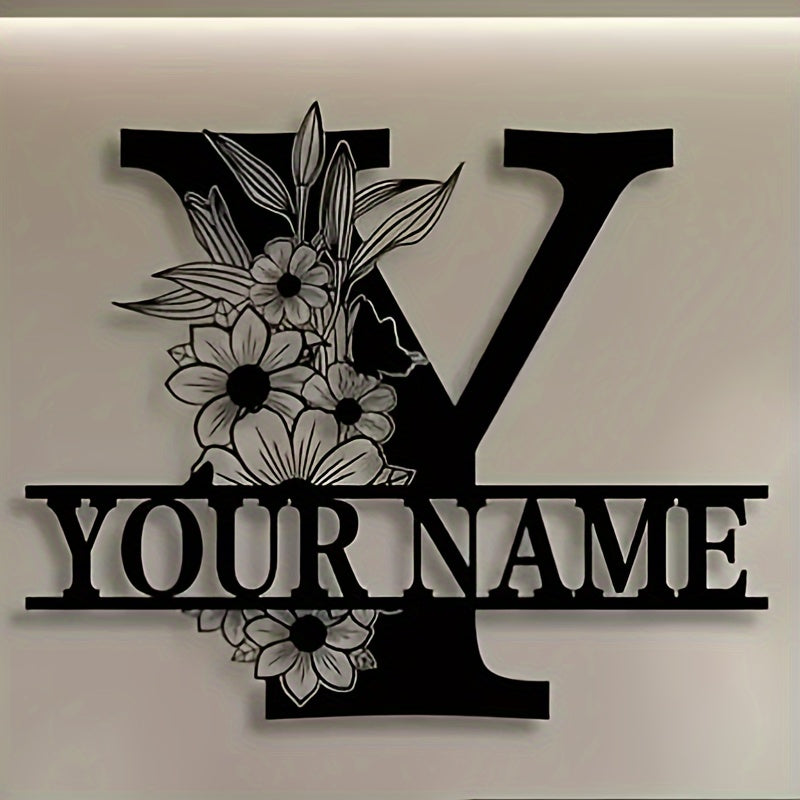 Personalized Metal Family Name Sign with Floral Design for Home Decor