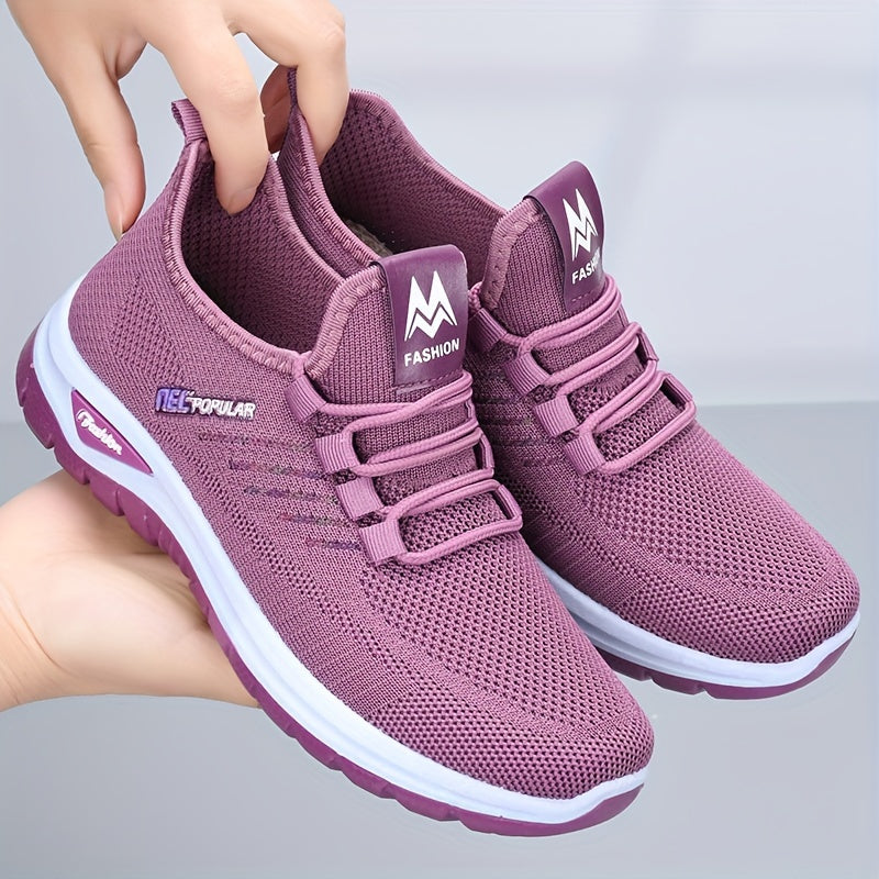 Ayollar uchun kundalik sport poyabzali, nafas oladigan mato, osongina kiyinadigan, dumaloq barmoqli, qora, qizil, to'q purple