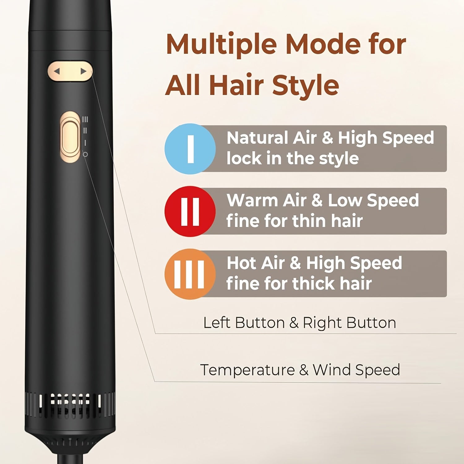 Kit combinado de cepillo de aire caliente de cerámica 3 en 1 con enchufe EU para secar y peinar