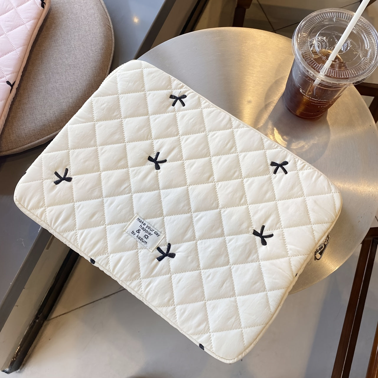 Вышитый чехол для ноутбука с бантом, полиэстер, клетчатый узор, подходит для планшетов и ноутбуков 10-15,6 дюймов