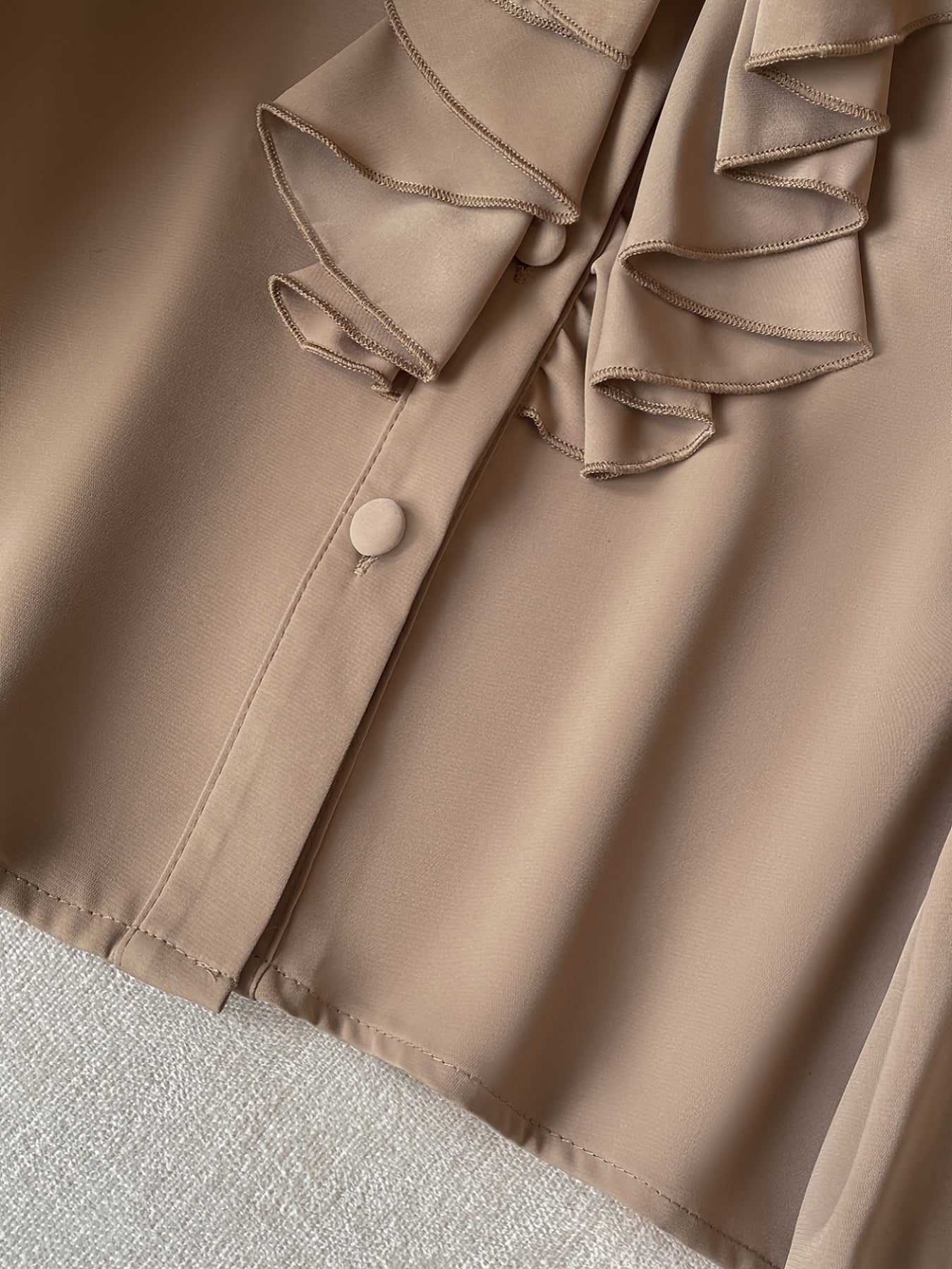 Women's Polyester Blend Blouse with Ruffle Detail and Stand Collar