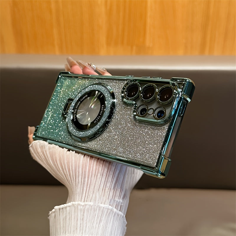 Luxury Magnetic Glitter Gradient Phone Case for Samsung Galaxy S22+ to S25 Ultra with Stand and Lens Protection