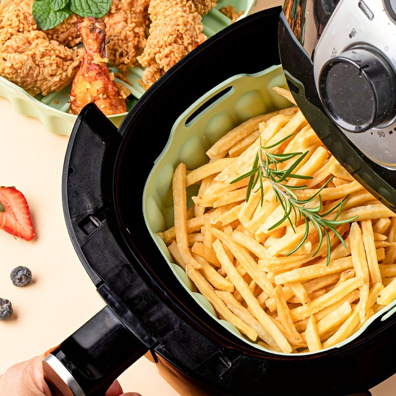 Qo'ltiqli silikon havo fritöz idishlari to'plami - chuqur qovurish uchun katta va kichik to'g'ri burchakli idishlarni o'z ichiga oladi