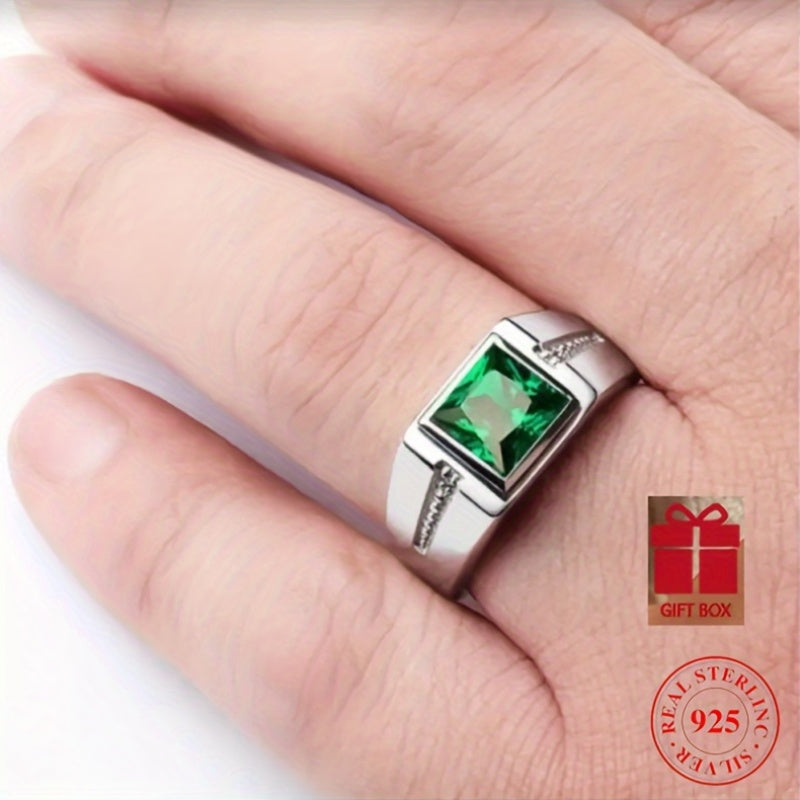 Обручальное кольцо из стерлингового серебра с зелёной или красной цирконией в винтажном стиле