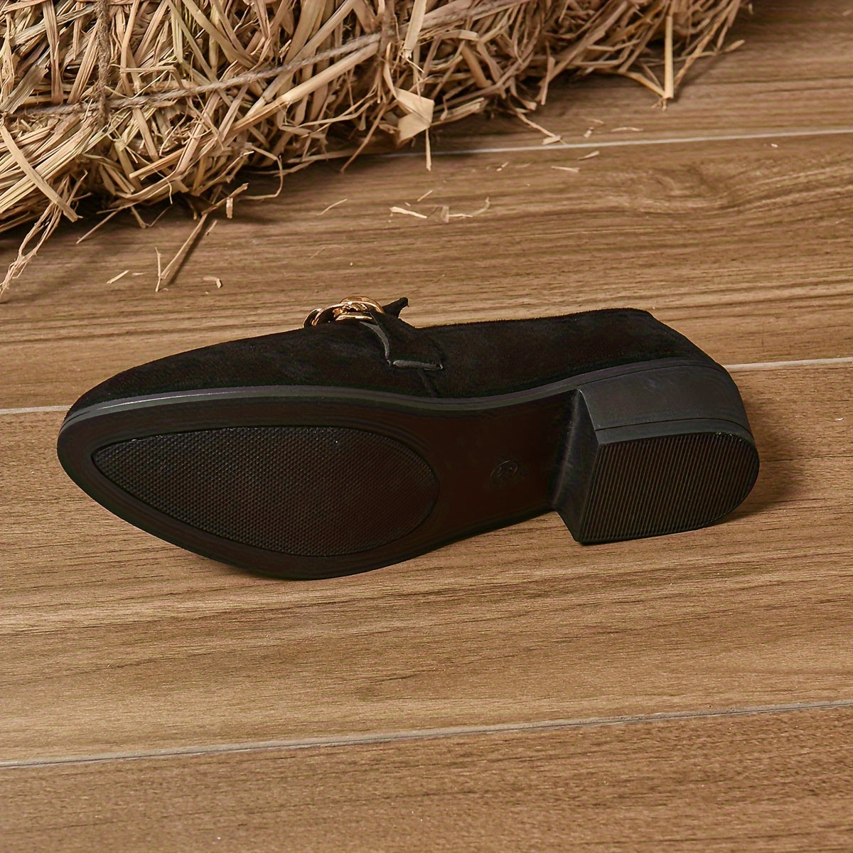 Women's Breathable Fabric Flat Shoes with Chain Decoration and Square Heel