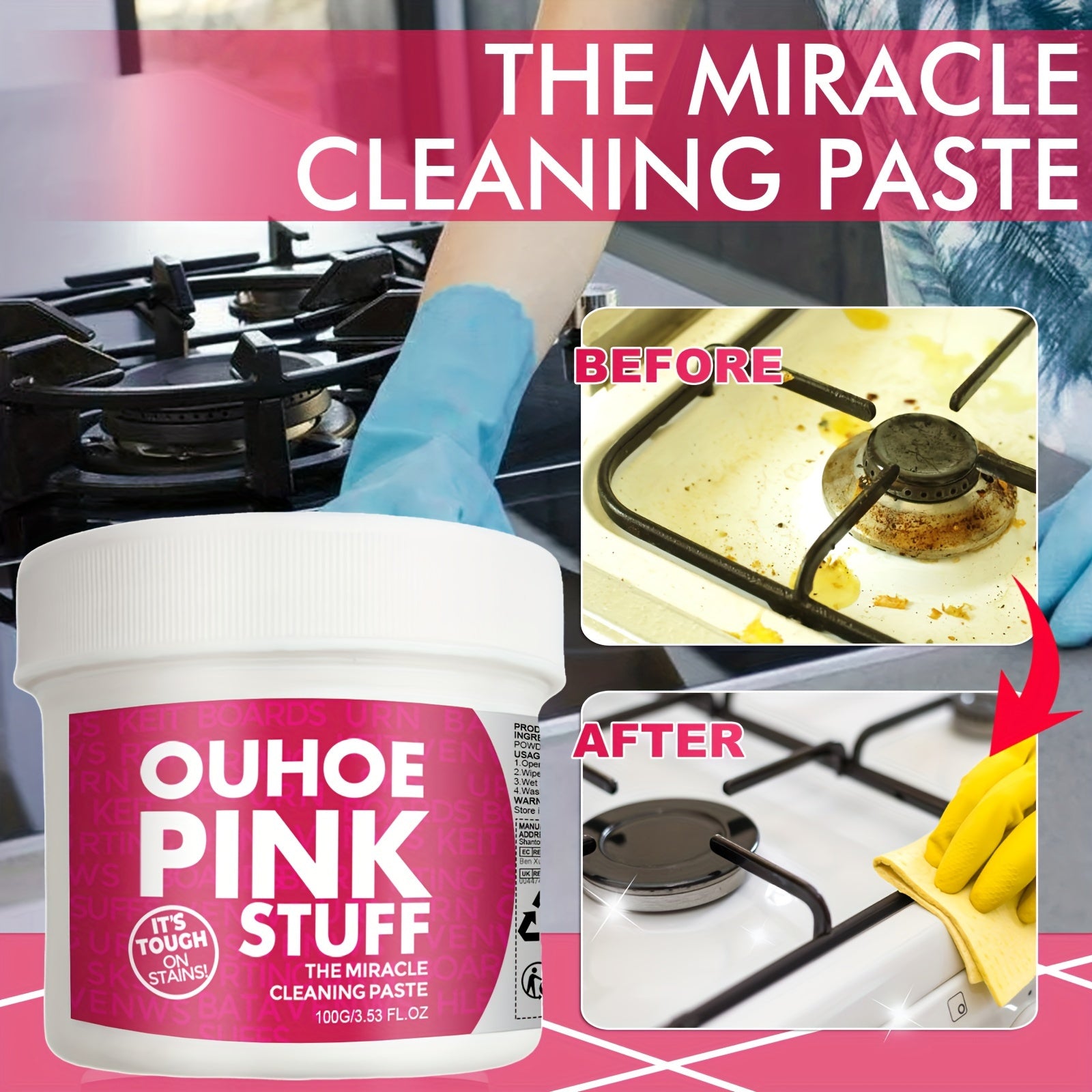 Pink Cleaning Paste for Kitchen Oil Stains Residue Free Gel
