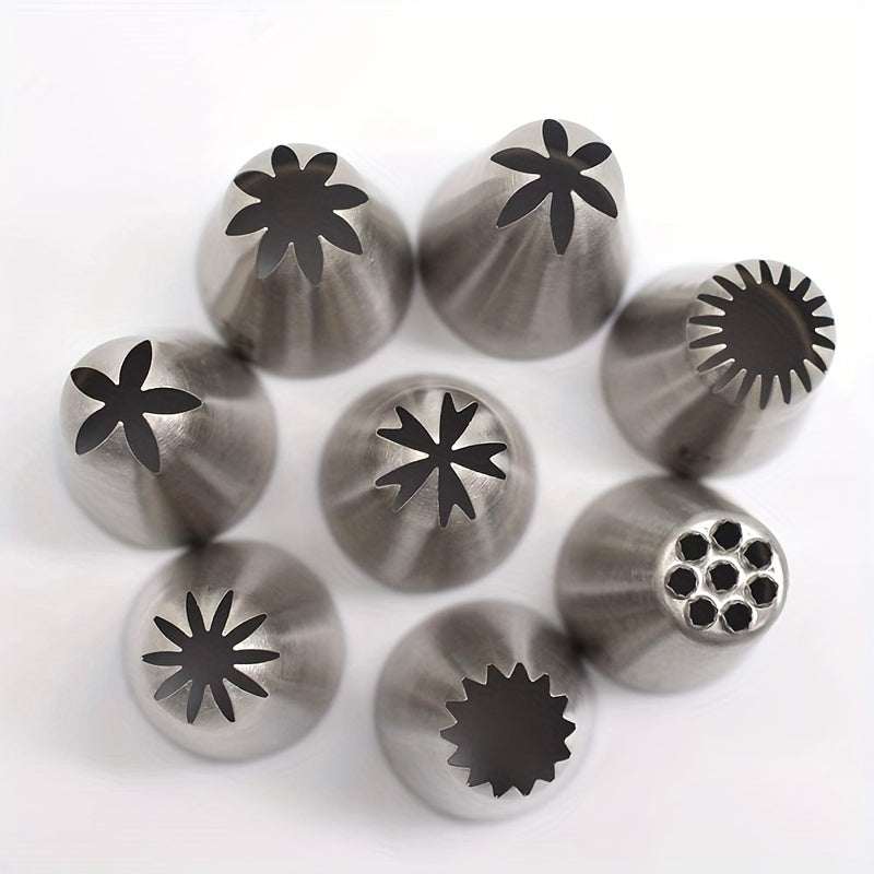 Set of 8 Stainless Steel Piping Tips for Cake Decorating Icing Nozzles