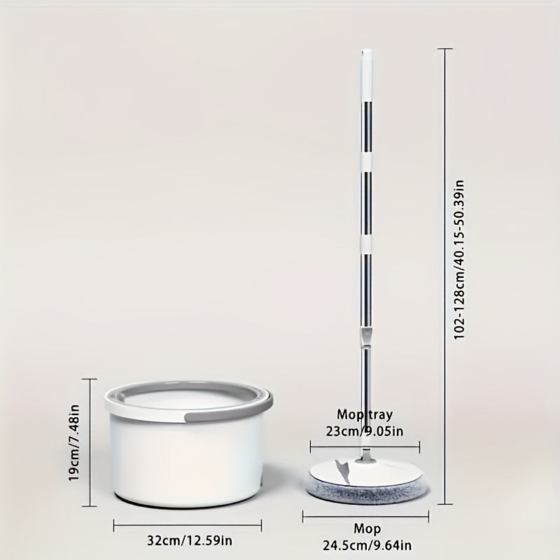 Универсальный набор для уборки дома: складное ведро для швабры серого и белого цвета с выдвижной ручкой, 360° вращающаяся головка, два водных отсека и 2 насадки - идеально подходит для уборки любых полов.