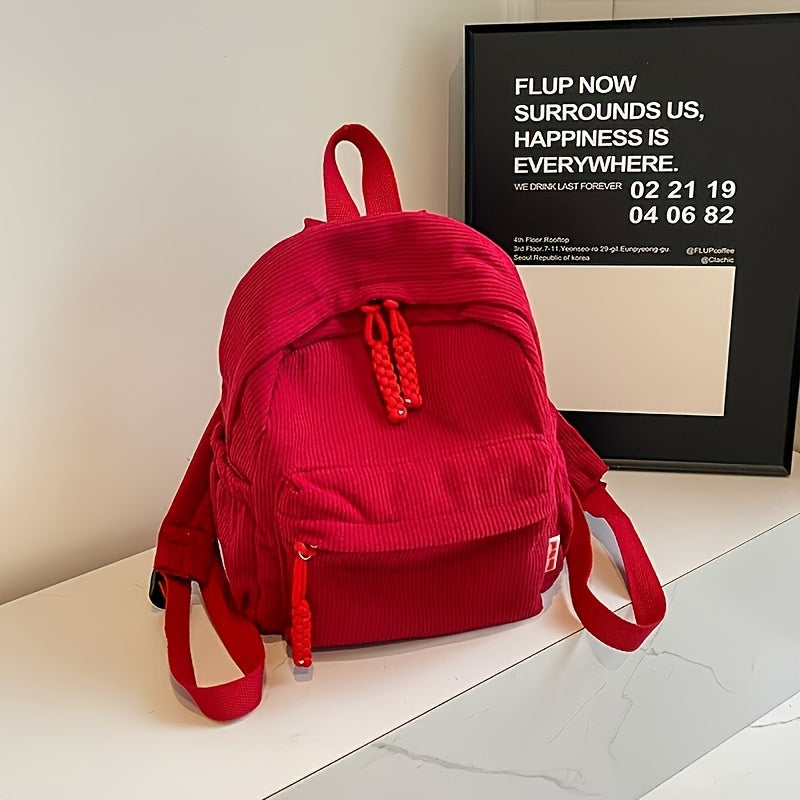 Women's Casual Corduroy Backpack Lightweight Zipper Closure Adjustable Straps