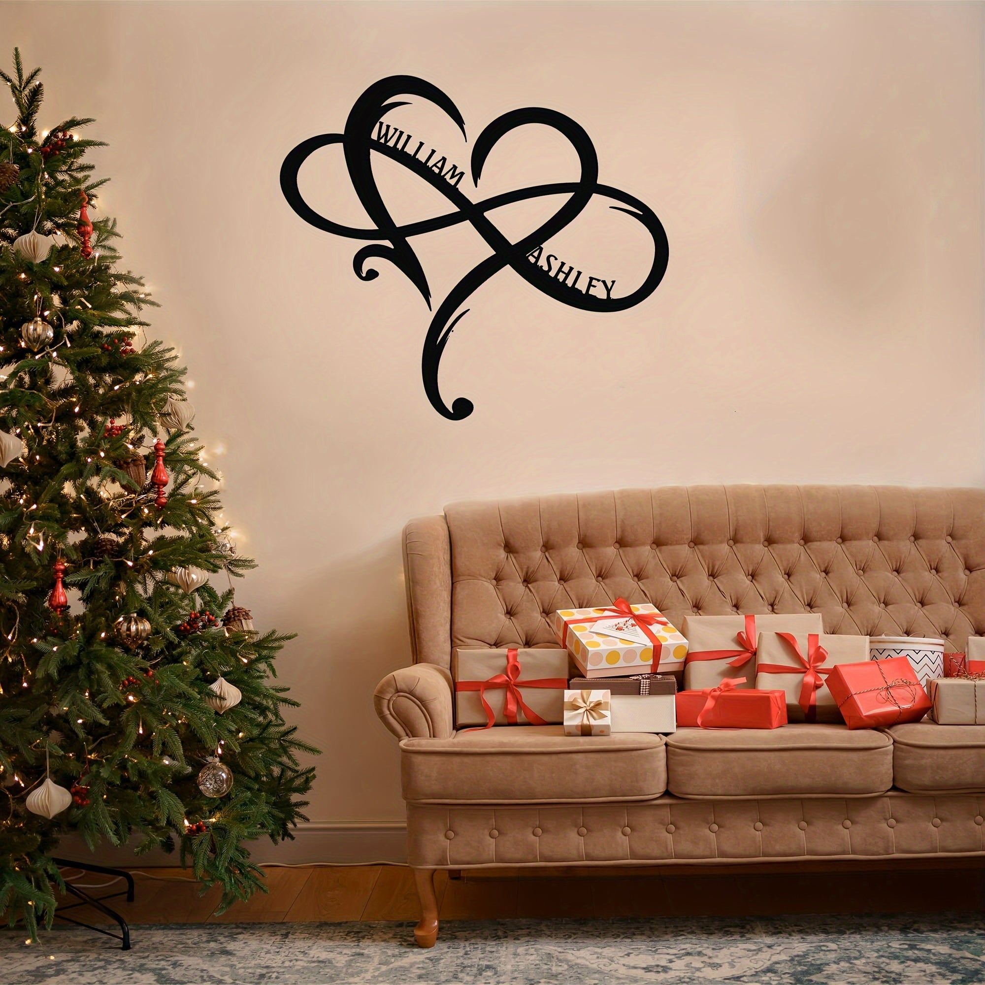 Personalized Metal Infinity Heart Wall Art with Custom Names for Wedding or Anniversary Decor
